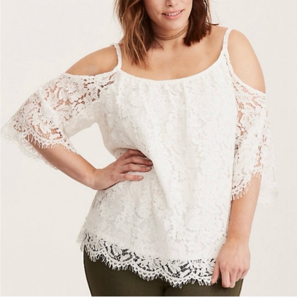 Torrid White Lace Cold Shoulder Top